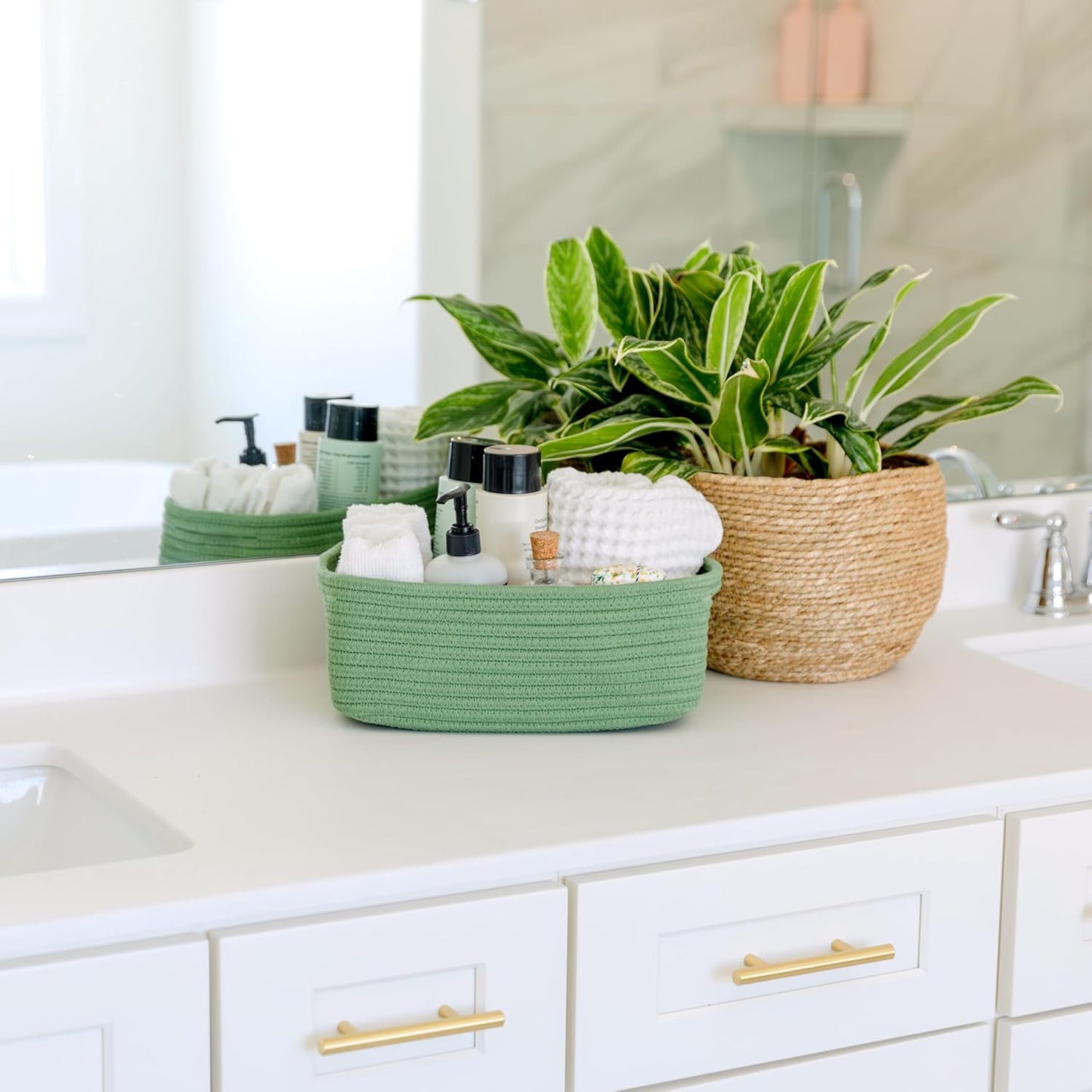 NaturalCozy 11.8"x8"x4.5” Rectangle Storage Baskets for Shelves 3 Pack | Cotton Rope Woven Small Baskets for Organizing | Small Storage Bins for Nursery, Bathroom, Closet, Shelf, Decorative, Gift