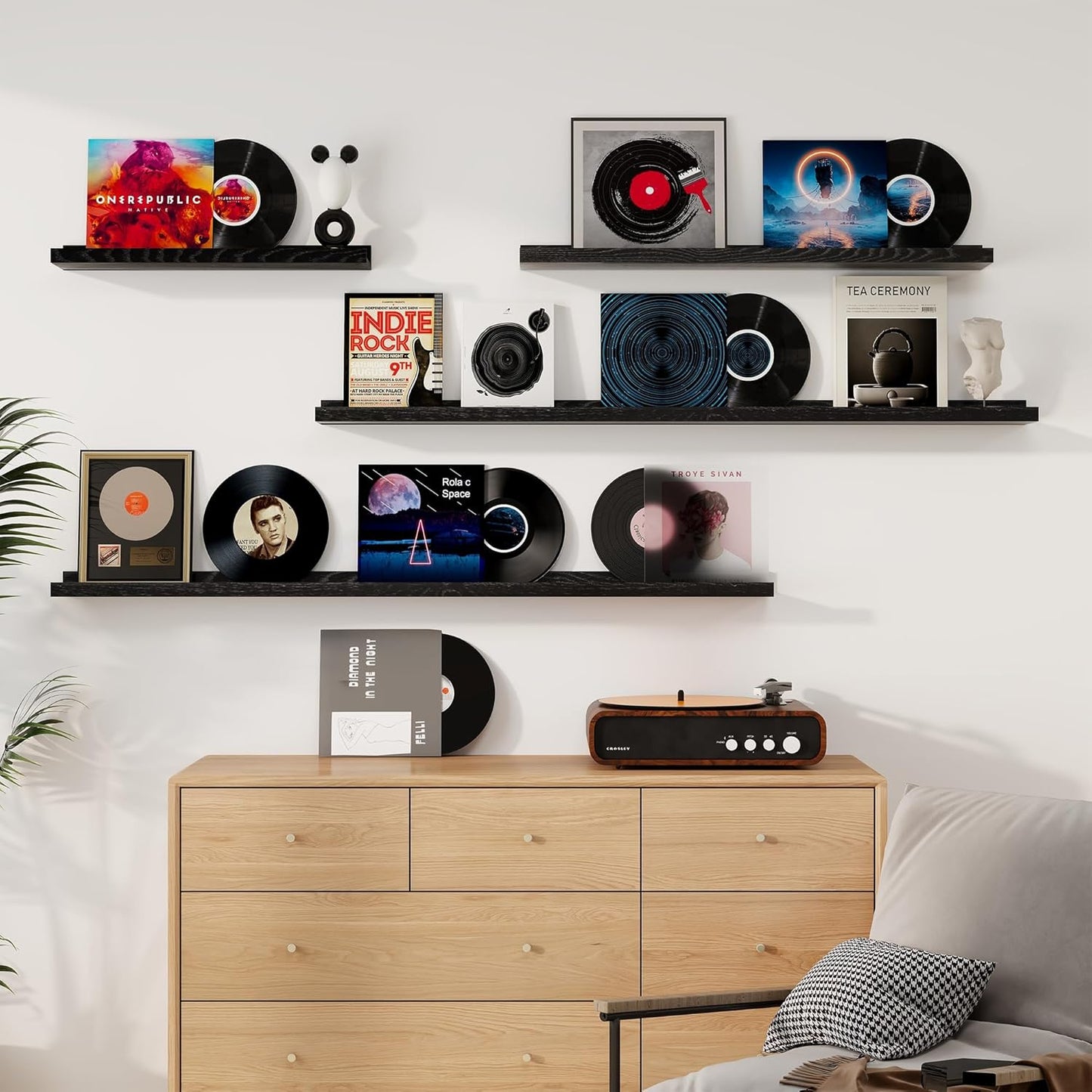 Floating Picture Ledge Shelves 36 Inch Solid Oak Wood Set of 2, Rustic Wall Storage Shelves with Lip, Kids Bookshelf, Photo & Picture Ledge Shelves for Bedroom, Living Room, Kitchen