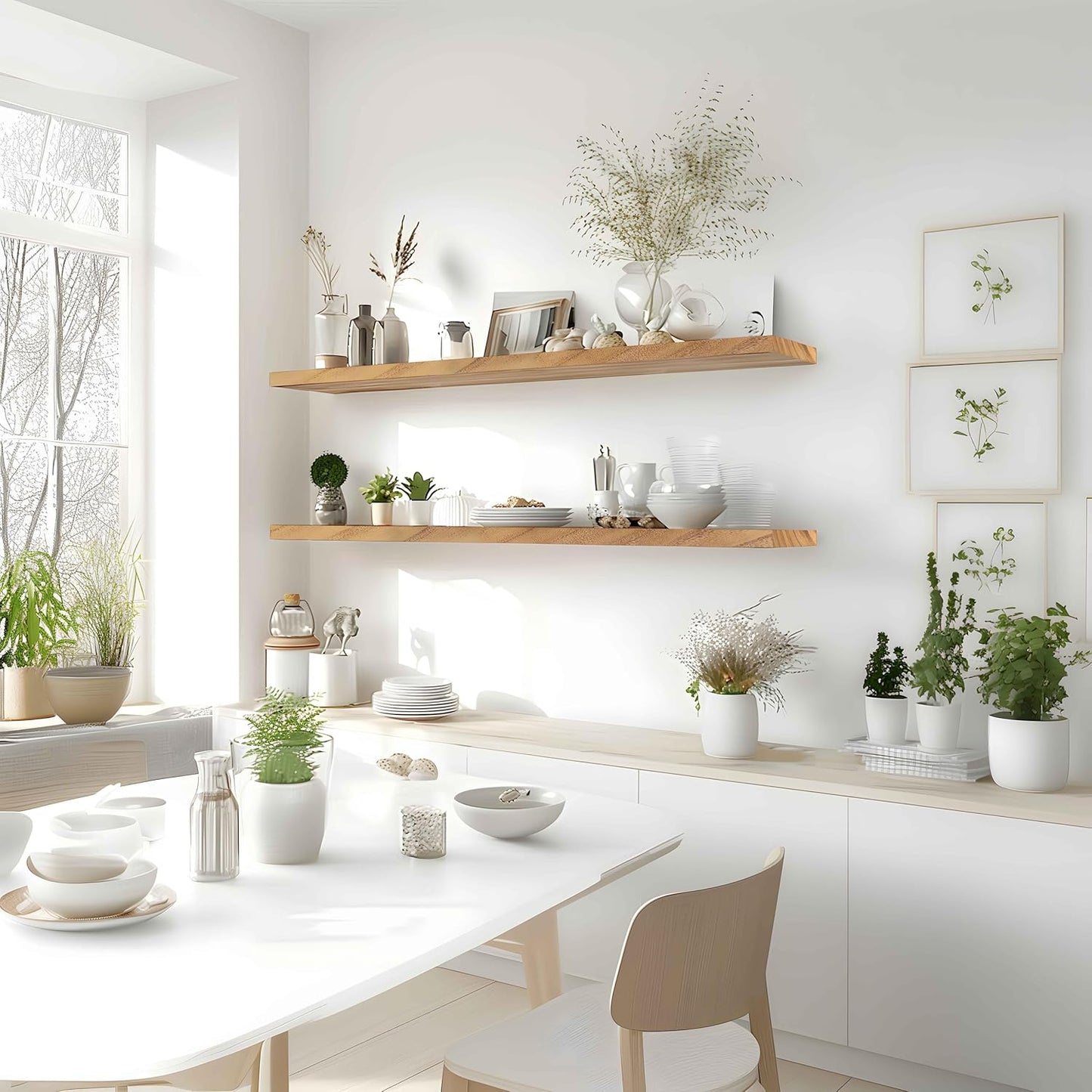 48 Inch Floating Shelves for Wall Rustic Light Wood Wall Shelves for Bedroom Set of 4