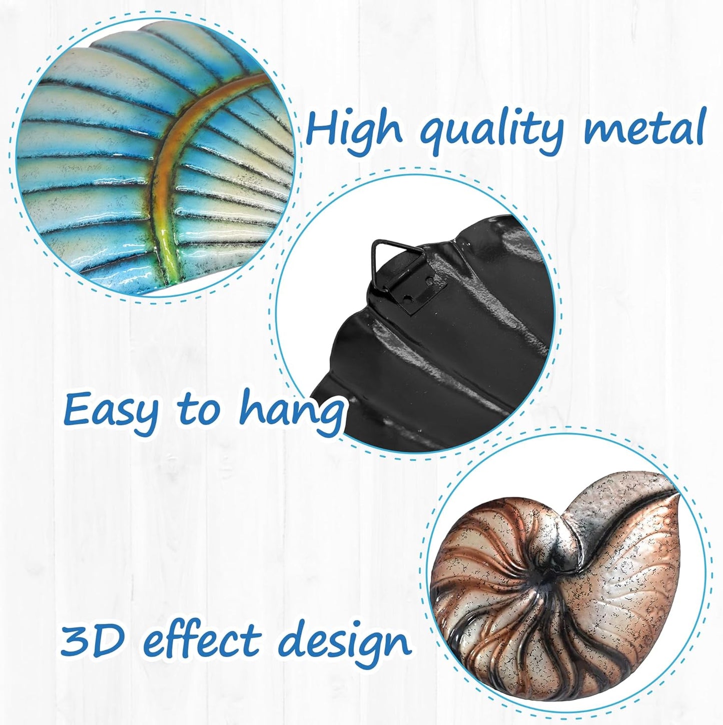 Weibefee 3 Pcs Metal Beach Wall Decor Sea Star Shell Conch Metal Decor Ocean Theme Marine Coastal Bathroom Decorations Rustic Cottage Nautical Wall Art for Office Home Living Room Nursery Room