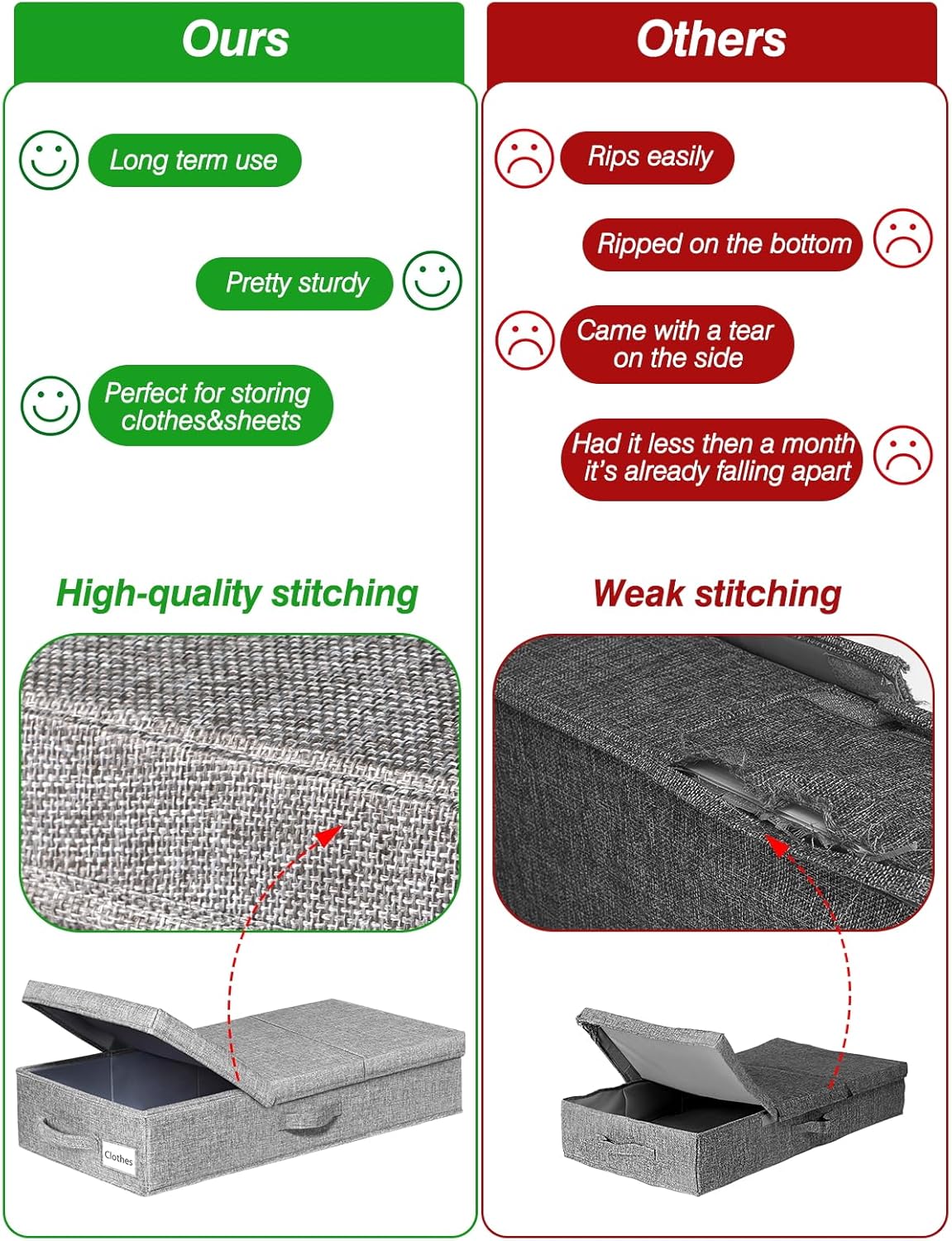 punemi Under Bed Storage With Lids, 2 Pack Large Underbed Storage Containers Clothes W/ 3 Handles, Foldable Low Profile Stackable Drawer Organizer Bins Box for Blanket Shoe Bedroom, 31.1*15.7*6inch