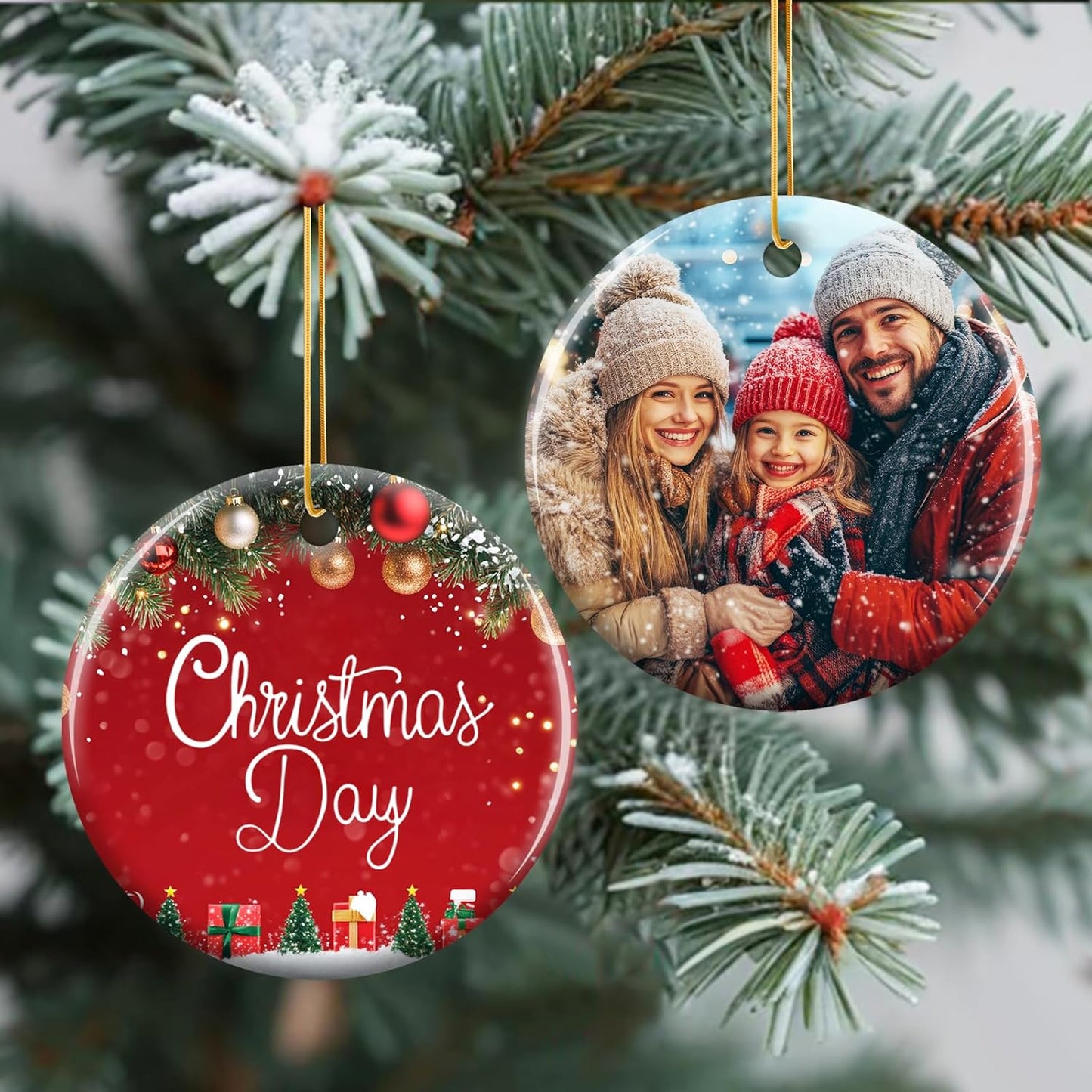 Personalized Christmas Ornaments 2025 - Custom Double-Sided Photo Ceramic Xmas Tree Hanging Decor, Unique for Family Friends (A01-Ceramic Style)