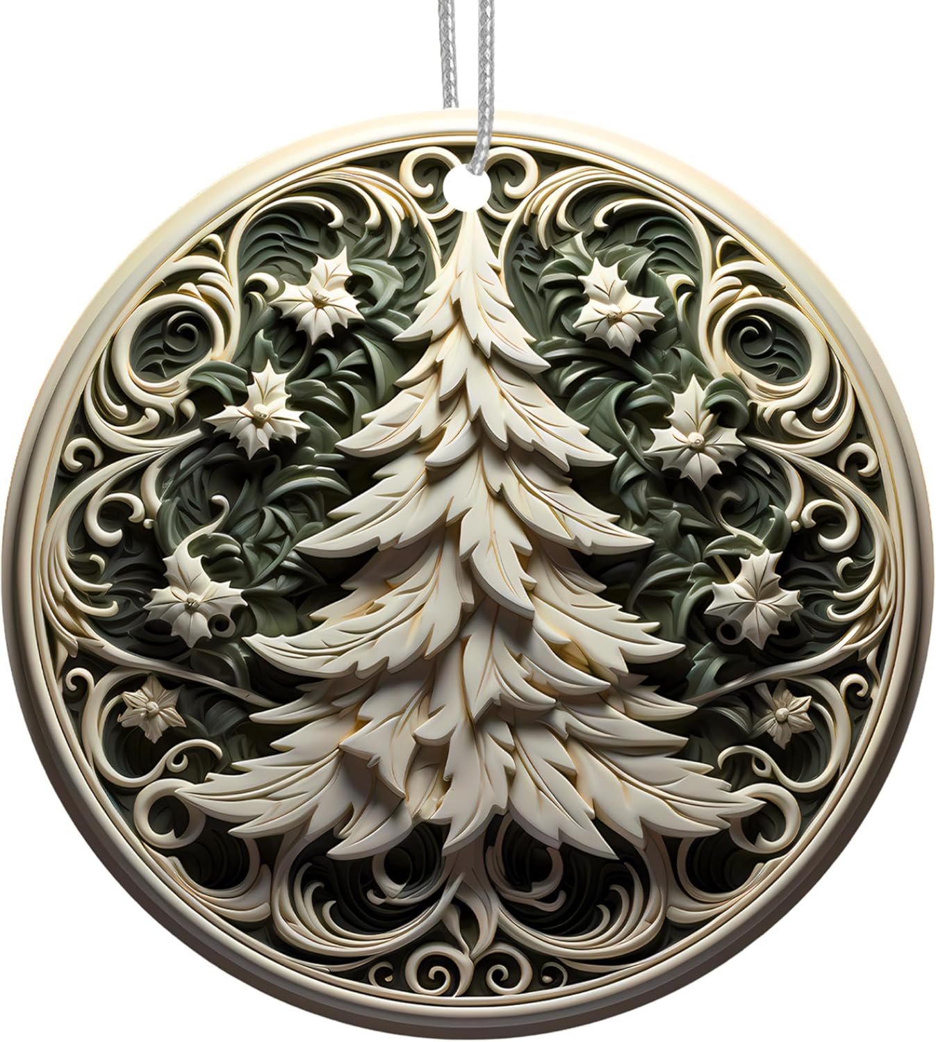 Jabihome Christmas Ornaments 2025, Exchange for Women, Men, Collectible Dated Year Ornaments for Tree, Unique Acrylic Suncatcher, Printed Stained Glass Effect Decor (Swirl Pine)