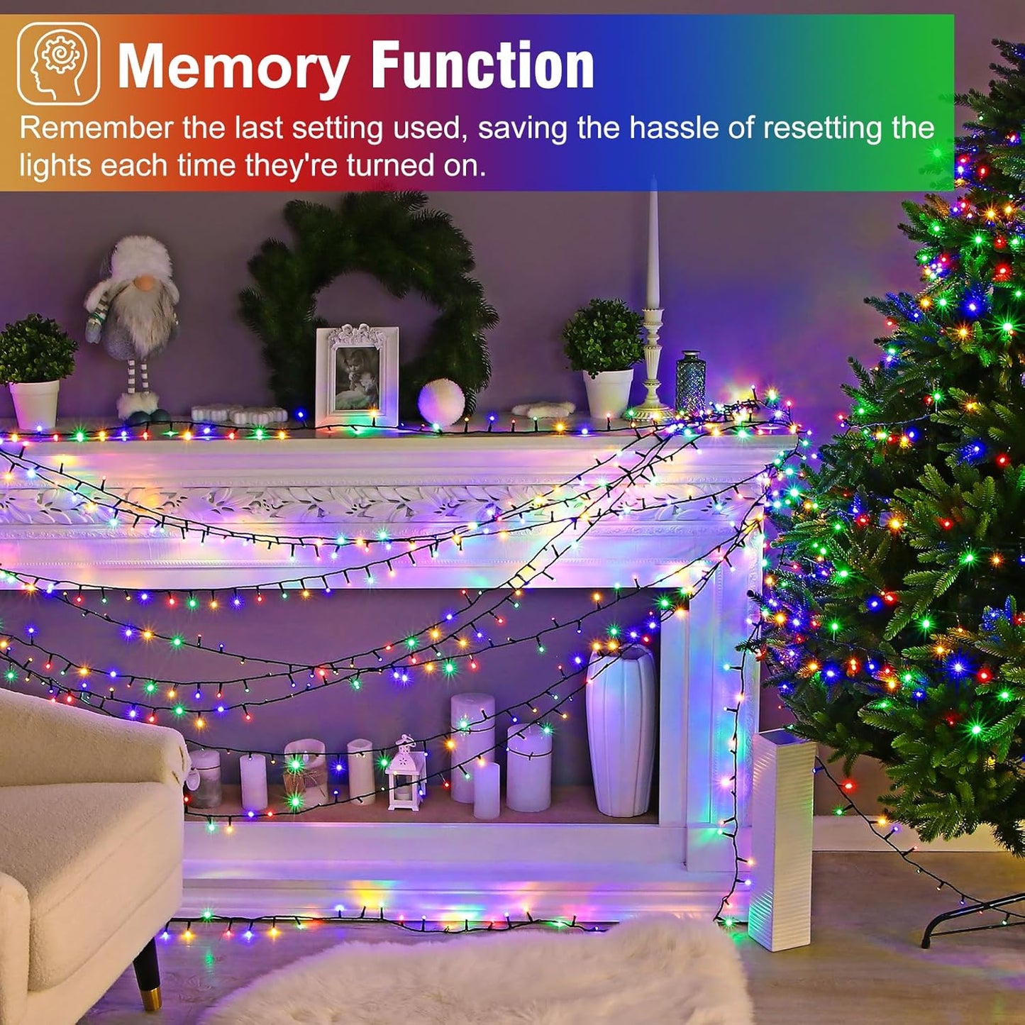 2 Pack Christmas Lights Outdoor, Total 200FT 600LED Christmas Tree Lights with 8 Modes Waterproof, Green Wire Dtring Twinkle Lights for Indoor Patio Garden Xmas Party Decorations, Multicolor