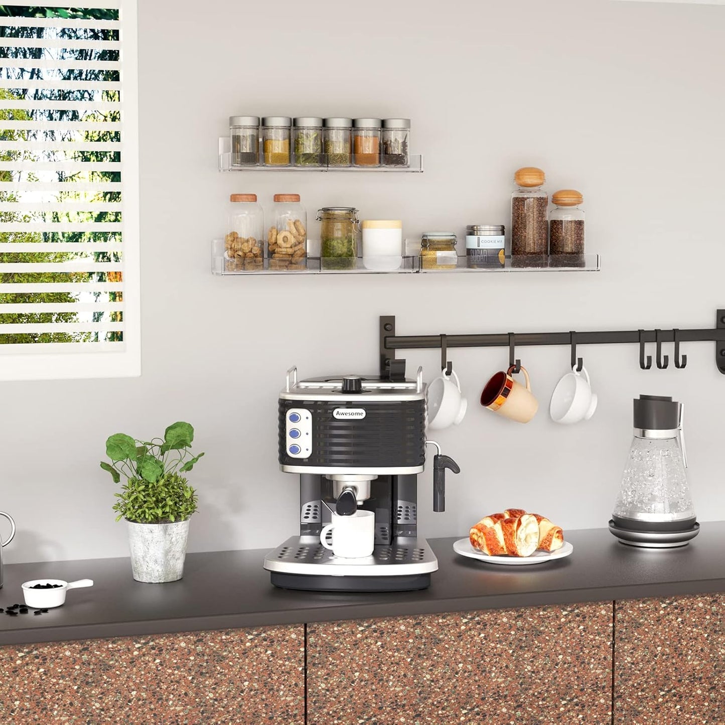 15 Inch Acrylic Spice Rack Wall Organizer Set of 3, Clear Acrylic Wall Shelf for Home Organizer, Floating Shelf for Bottle Display, Jars, Spice, Wine, Books, Toiletries