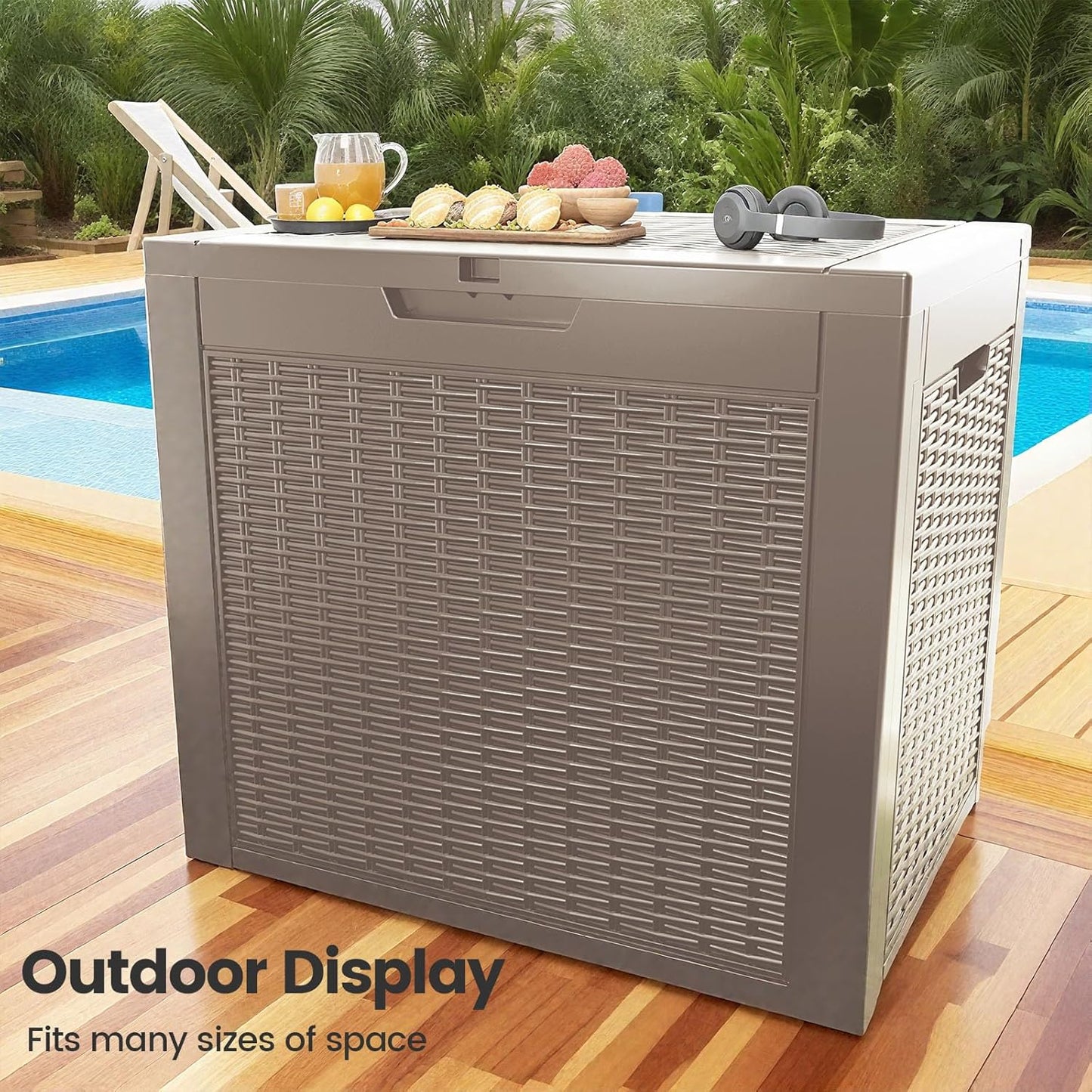 31 Gallon Outdoor Storage Box - Waterproof Resin Rattan Deck Box for Indoor & Outdoor Use - Lockable & Fade Resistant - Storage Bin for Package Delivery, Patio Cushions & Garden Tools, Brown