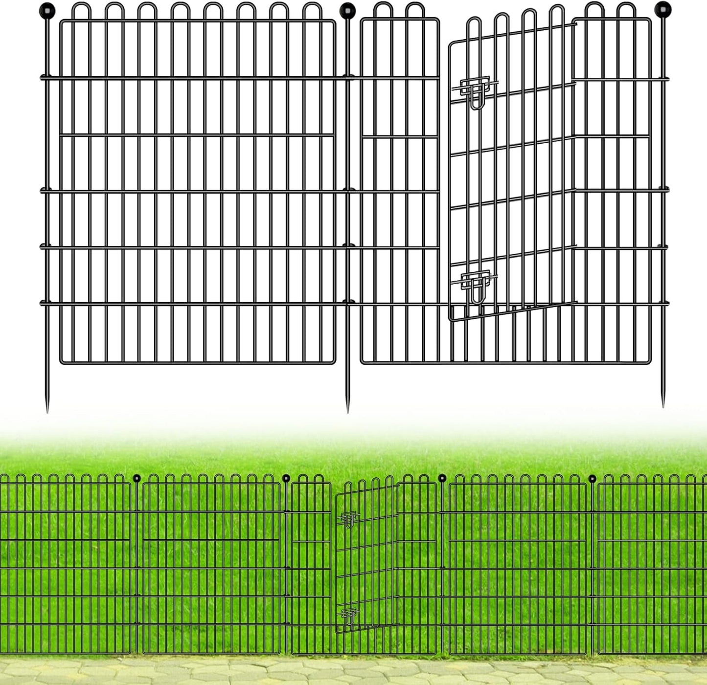 15 Panels No Dig Decorative Garden Fence with Gate for Yard, 32 in(H) X 35.4 ft(L) Animal Barrier Fencing for Outdoor Dog, Metal Portable Garden Fences for Borders, Pets, Landscape, Temporary Fence