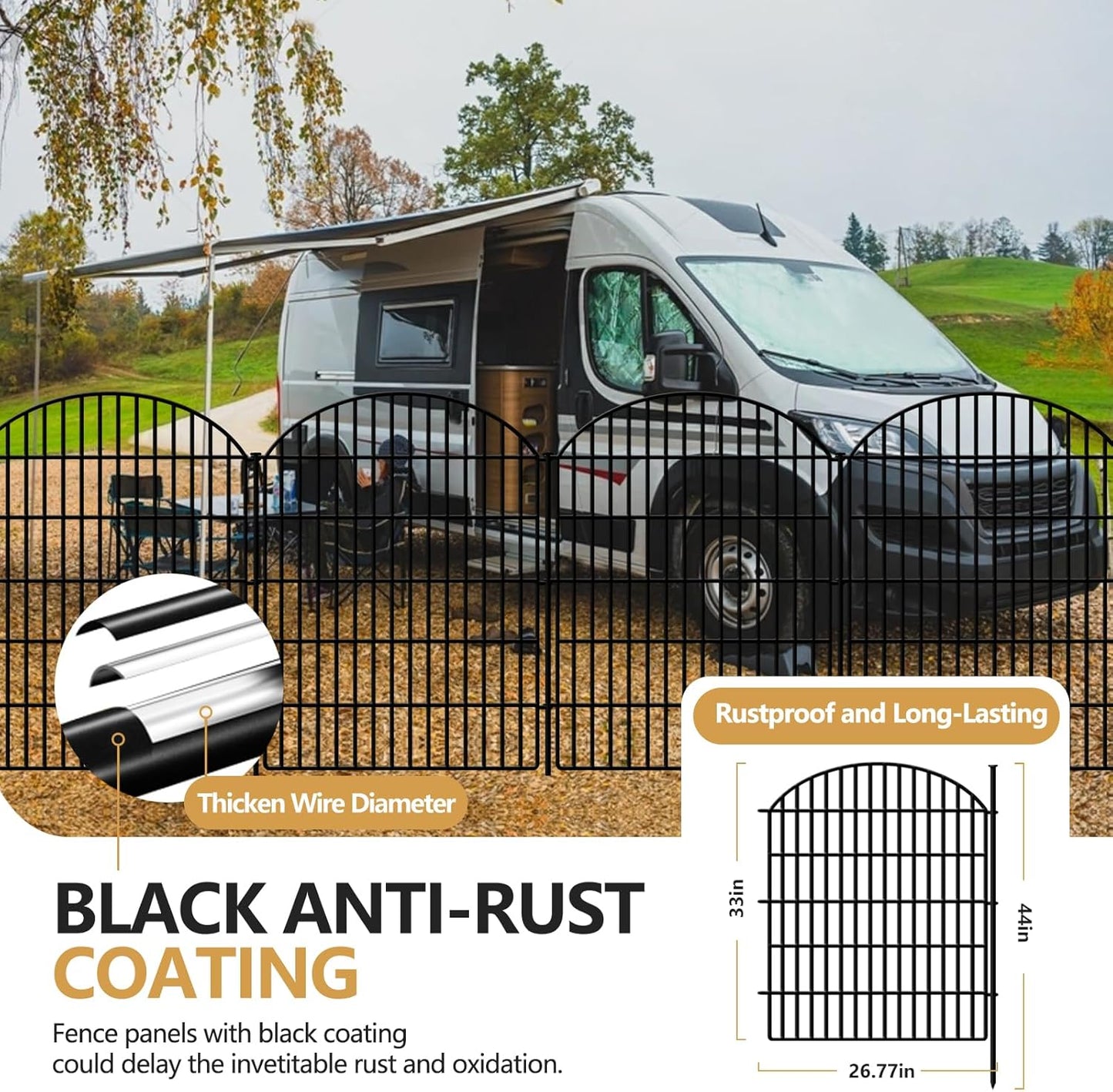 5 Panels Decorative Garden Fence 33in (H) x 11.15ft (L), Rustproof Metal No Dig Fencing Animal Barrier Border for Dog Rabbit, Flower Edging for Yard & Patio Outdoor Landscape