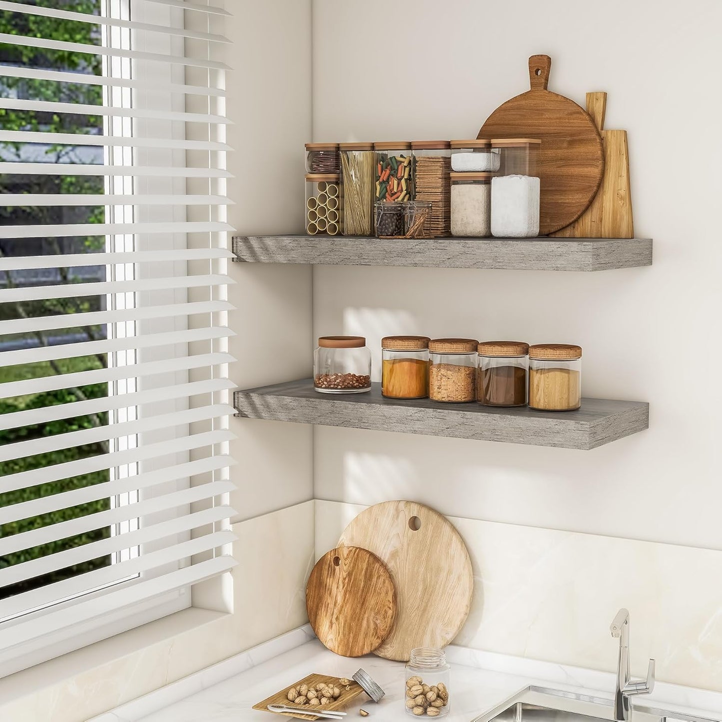 RICHFOCUS 36Inch Floating Shelves for Wall 2 Pack Shelves for Bedroom|Kitchen|Bathroom Wall Mounted Rustic Wood Floating Shelf with Invisible Brackets for Books|Storage|Decor, Grey