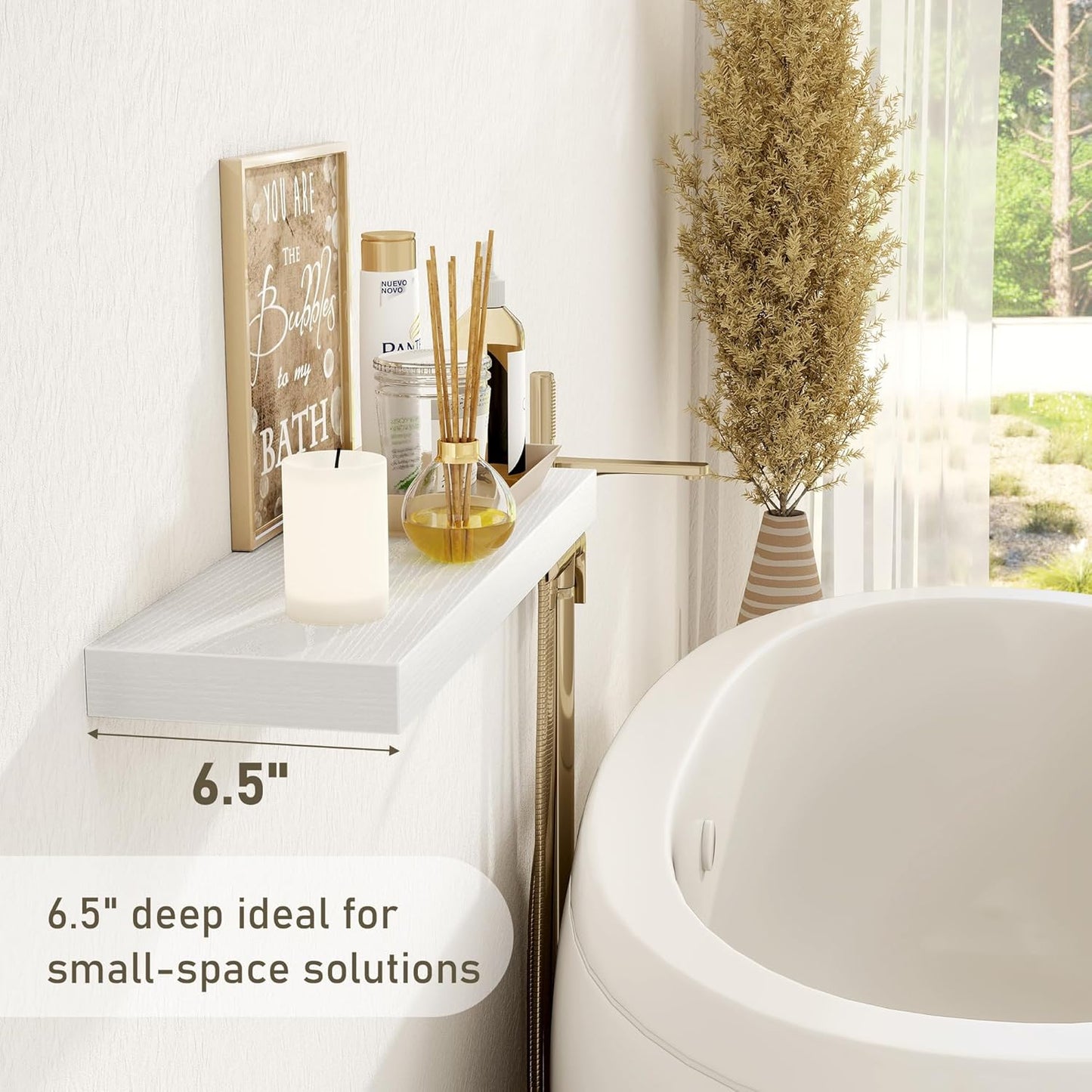 Fun Memories 32 Inch Floating Shelves Wall Shelf Set of 3, White Bathroom Shelves 32 Inch, Farmhouse Home Decor Living Room, Kitchen White Shelves for Wall, 32 x 6.7 x 1.4 Inch