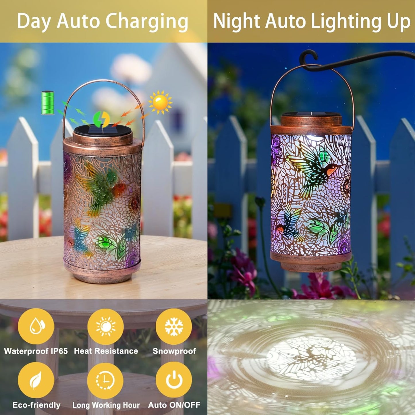 2Pack Solar Lanterns Outdoor Waterproof Hummingbird Colorful Garden Gifts for Mom, Multicolor Solar Lights Lantern for Backyard Garden, Pathway, Outside, Mothers' Day Gifts for Grandma Women