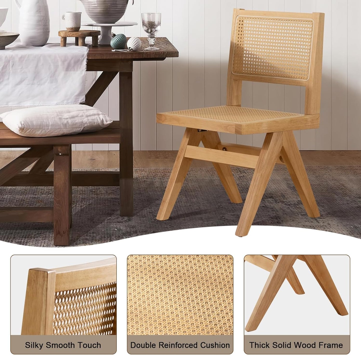 Modern Kitchen Chairs Set of 4, Armless Dining Room Chairs Solid Wood
