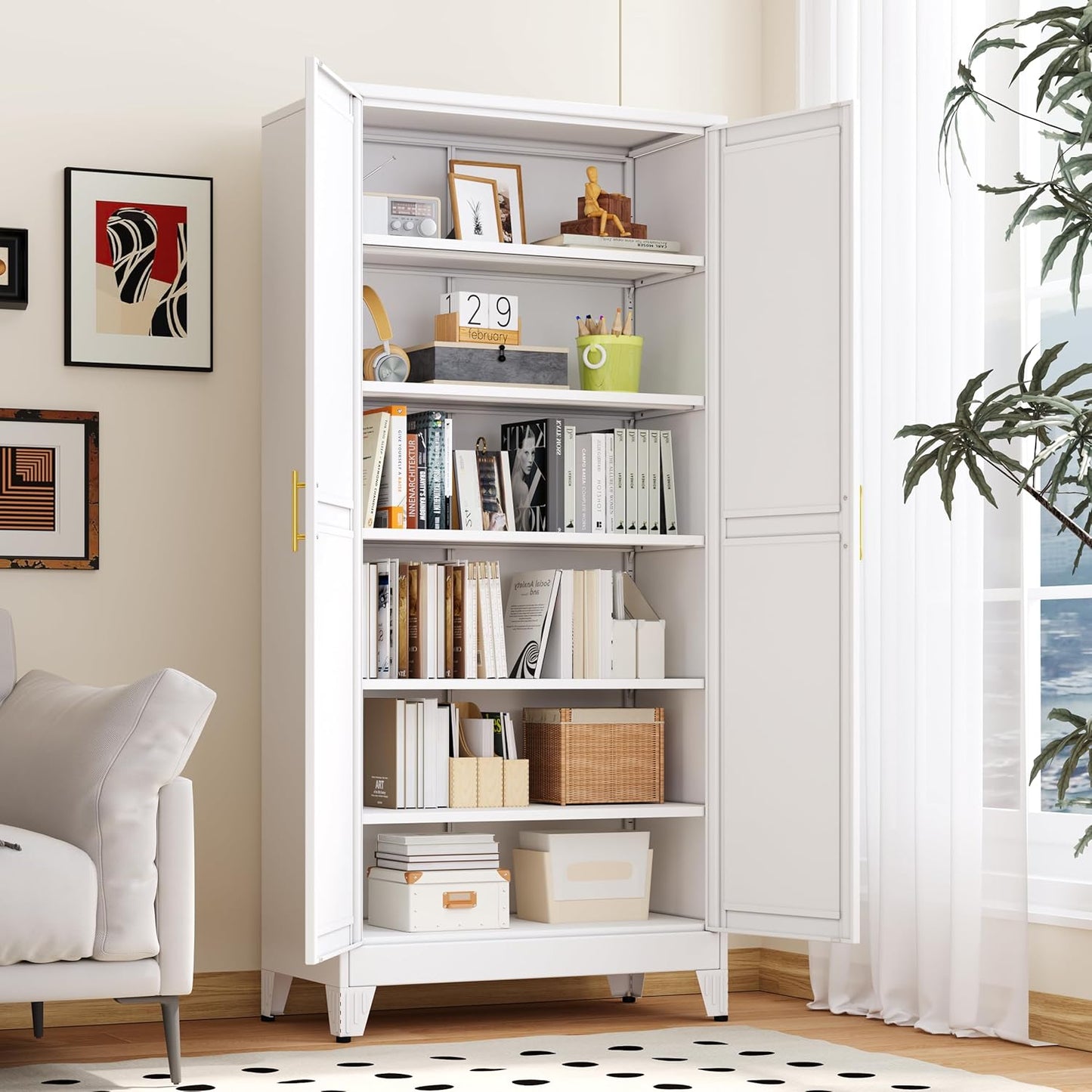 Kitchen Pantry Storage Cabinet with Doors and Adjustable Shelves, Metal ClosetMaid Food Pantry Cabinets, 75" Tall Freestanding Cupboard for Kitchen, Laundry or Utility Room, White