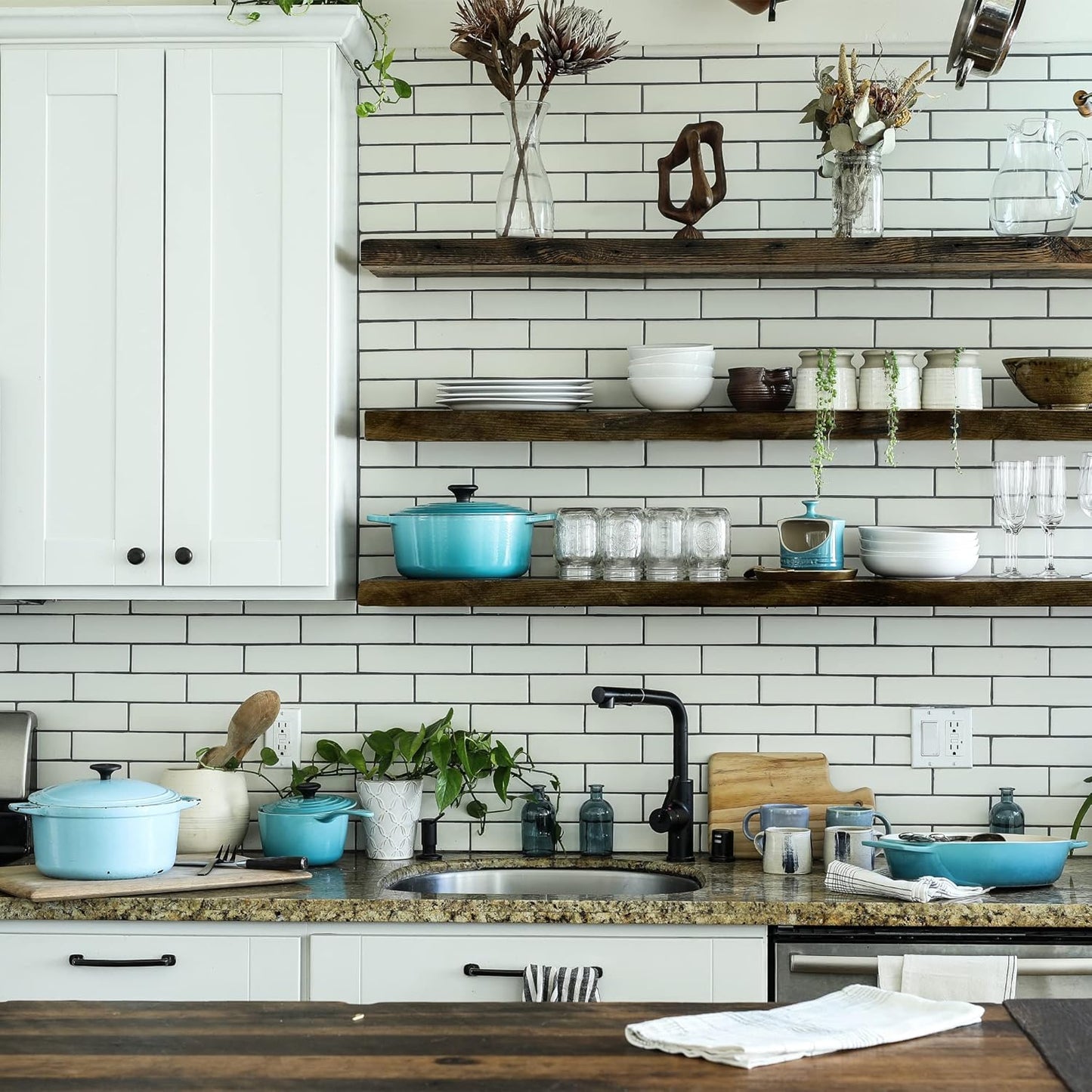 URBANDI, Rustic Floating Shelves, Set of 2, Hidden Bracket, Solid Wood, Heavy Duty, Wall Mounted Shelves, (Dark Brown, 36Wx10D)