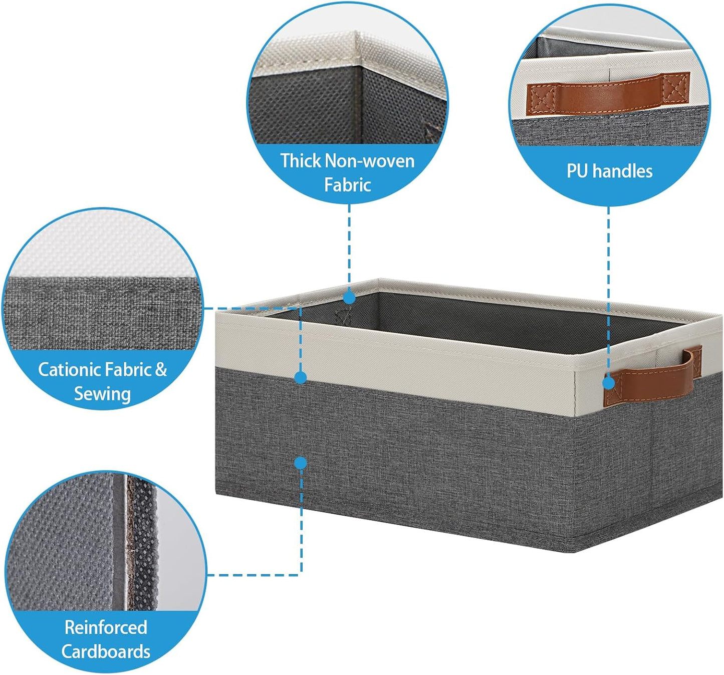 GhvyenntteS Small Fabric Storage Bins 12 Pack, Storage Basket with Leather Handles, Closet Storage Bins for Shelves, Storage Baskets for Shelves, Home, Office (Grey/White, 11.8" x 7.87" x 5.11")