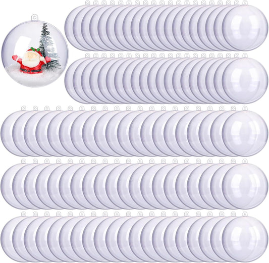 ANVAVO 100 Pieces 80mm Clear Plastic Fillable Ball Ornaments DIY Craft Transparent Baubles Shatterproof Christmas Tree Hanging Ornaments for Christmas, New Years, Birthday, Wedding, Home Decor