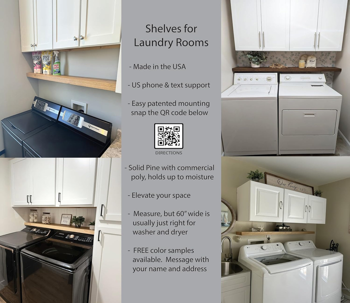 joelsantiques 60 Inch Wooden Floating Shelves for Wall - 60x8x2 in - Made of Natural Wood - Long Wall Shelves for Bedroom - Perfect for Living Room, Kitchen - Made in USA - Beige