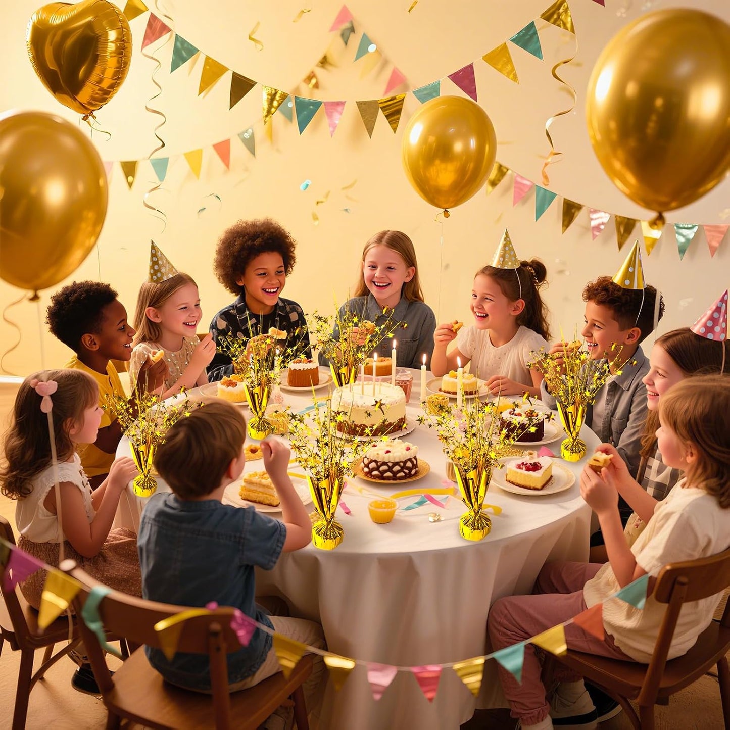 6 Pack Metallic Foil Spray Centerpiece Star Table Decoration Burst Table Centerpieces for Birthday Wedding Anniversary Graduation Holiday Party Supplies Decor, Gold