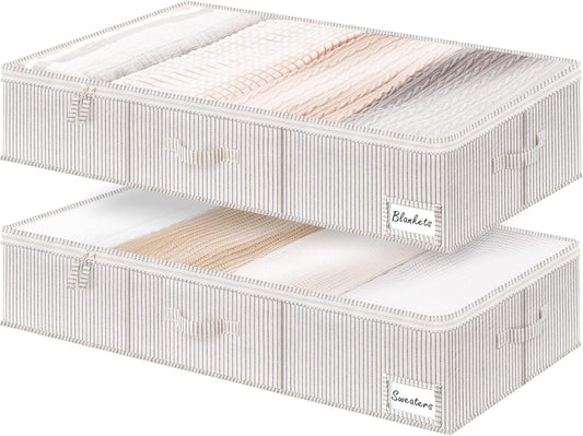 StorageWorks Extra Large Under Bed Storage Containers with Handles and Label Holder, 2 Pack Ultra-thick Fabric Underbed Bins, Closet Organizer for Clothes, Blankets, Sweater