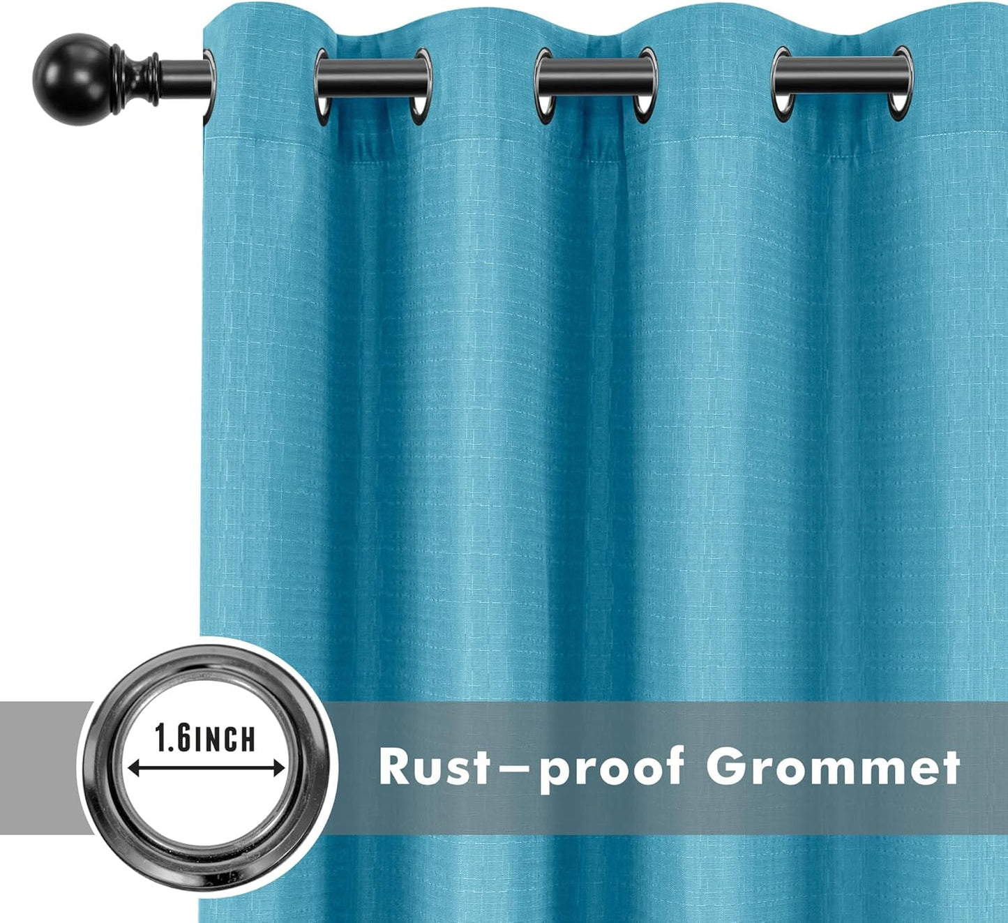 HolidayIdeas 4 Panels Faux Linen Outdoor Curtains for Patio Waterproof Teal Curtains 110" Wide x 84" Long-Outside Wide Curtains Weatherproof Privacy Textured for Pergola, Porch, Gazebo, Backyard