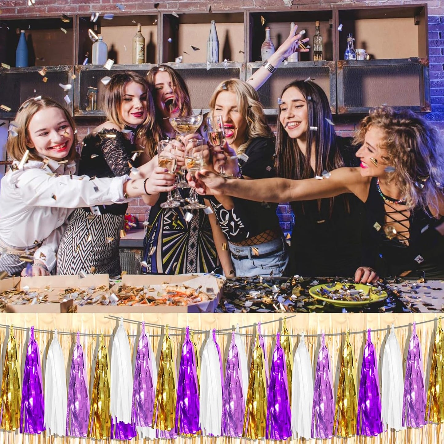 3P Purple-Gold Party Decoration Tassel Garland, Tassels Banner Streamers for Parade Floats, Bachelorette, Wedding, Birthday, Halloween, Christmas, Bridal/Baby Shower Party Decorations