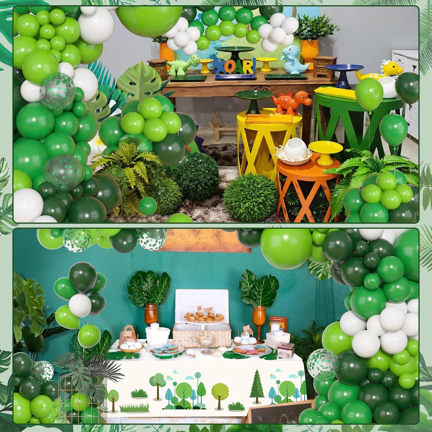 Amandir 153pcs Green Balloons Arch Garland Kit, Different Sizes 18 12 10 5inch Dark Emerald Light Lime Green Latex Confetti Balloon for Safari Jungle Baby Shower Birthday Graduation Party Decorations