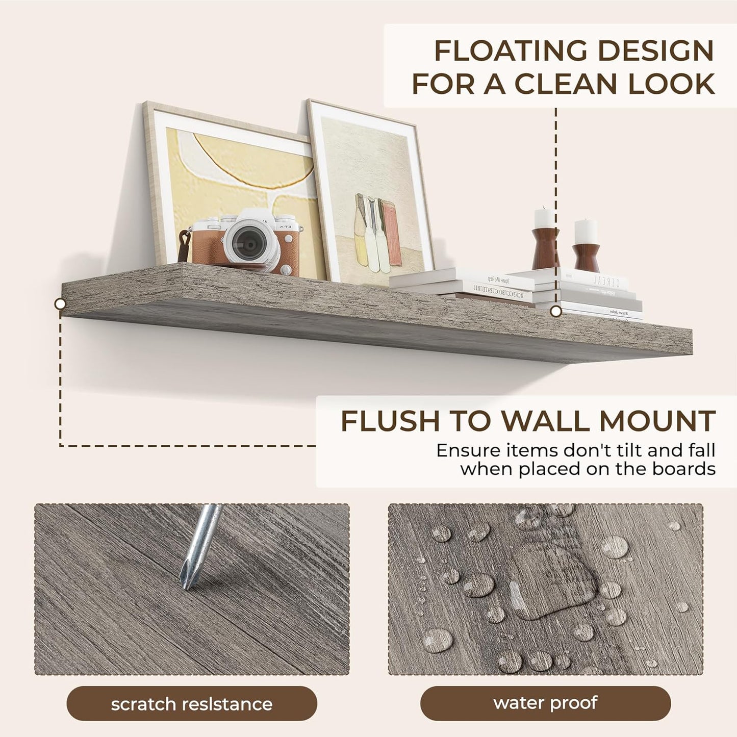 RICHFOCUS 40Inch Floating Shelves for Wall 2 Pack Shelves for Bedroom|Kitchen|Bathroom Wall Mounted Rustic Wood Floating Shelf with Invisible Brackets for Books|Storage|Decor, Grey