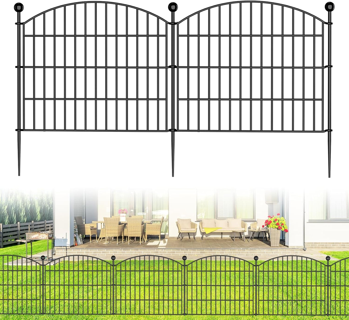10 Panels No Dig Decorative Garden Fence Animal Barrier - 24 in (H) x 20 ft (L) - Dog Fence Outdoor for Yard, Rabbits and Small Pets - Tall Rustproof Metal Wire Fencing Border for Garden and Patio
