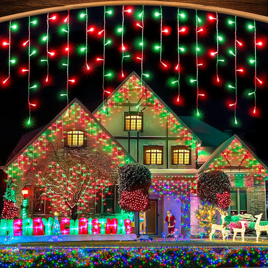 33ft Red and Green Christmas Lights, 400 LED Icicle Lights for Outside, Clear Wire Connectable Twinkle Light with 8 Modes Timer Waterproof for House Window Party Tree Holiday Patio Yard Home Decor