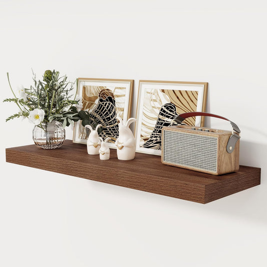 Floating Shelves 36 Inch Long, 12 Inch Deep Floating Shelves for Wall, 36 x 12 Shelves for Wall Storage & Display, 2" Thick Floating Shelf for Bathroom, Living Room, Bedroom, Walnut Color, Set of 1
