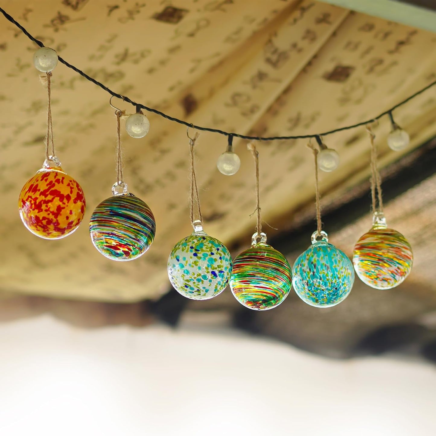 Set of 6 Hand Blown Glass Christmas Ornaments Hanging Gazing Ball Witches Ball Friendship Decor for Garden Patio Window