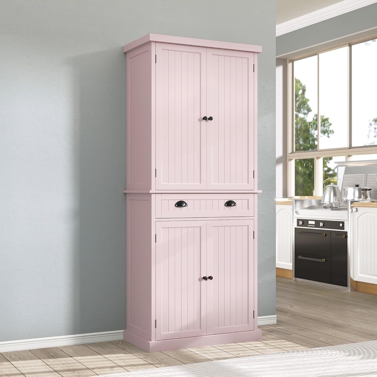 ARTPOWER 72" Tall Kitchen Pantry Storage Cabinet with Drawer and Adjustable Shelves, Pantry Cabinet for Kitchen, Bathroom or Hallway, Pink
