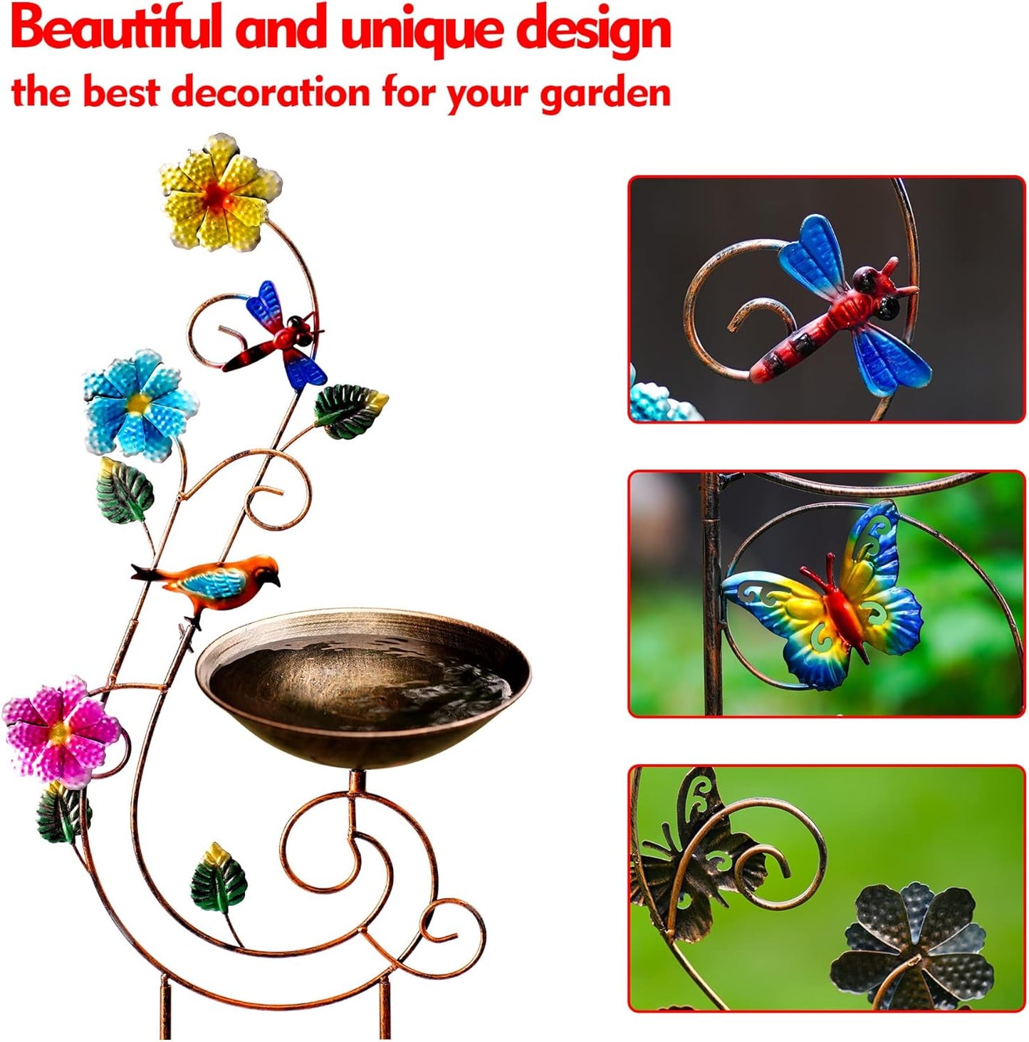 57" Height Metal Bird Bath with Trellis for Outdoor, Vintage Decorative Bird Baths, Small Garden Plant Support, Antique BirdBath for Climbing Plants with Detachable Iron Bowl (Butterfly)