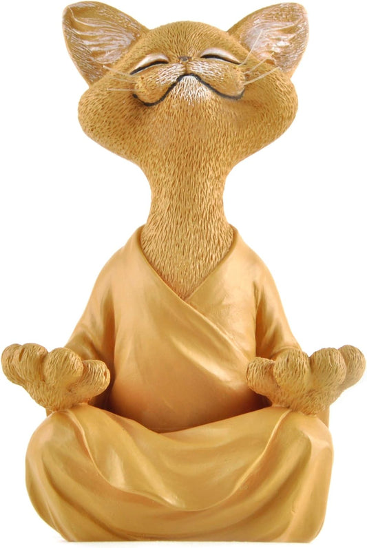 JFSM INC. 5" Whimsical Happy Cat Buddha Figurine – Zen-Inspired Resin Cat Statue – Meditating Animal Sculpture for Mindful Home or Office Decor – Peaceful Gift for Cat Lovers and Yoga Fans