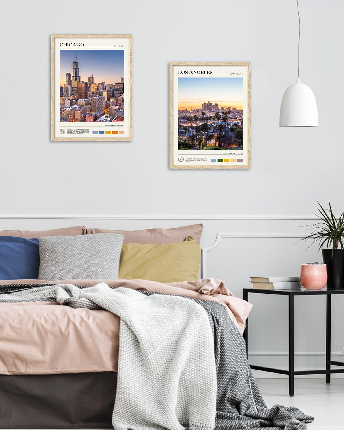 HesenDot Natural OAK Wood Chicago Cityscape Framed Wall Art,12x16in City Skyline Canvas Wall Print,Modern Urban Landmark Wall Decor for Living Room,Bedroom,Office Gallery Gifts Set of 1