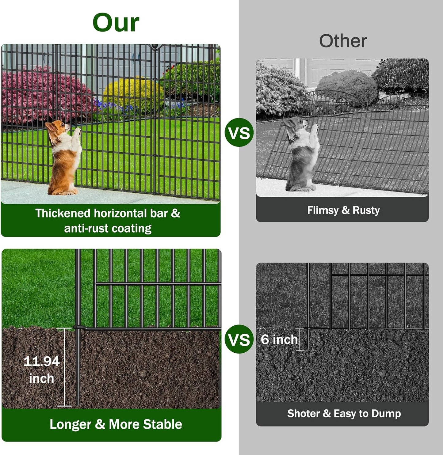 20 Panels No Dig Decorative Garden Fence with Gate - 40 in (H) x 47.2 ft (L) 19 Panels + 1 Gate, Dog Fence Outdoor for Yard, Rustproof Metal Animal Barrier Ground Stakes Fencing for Garden