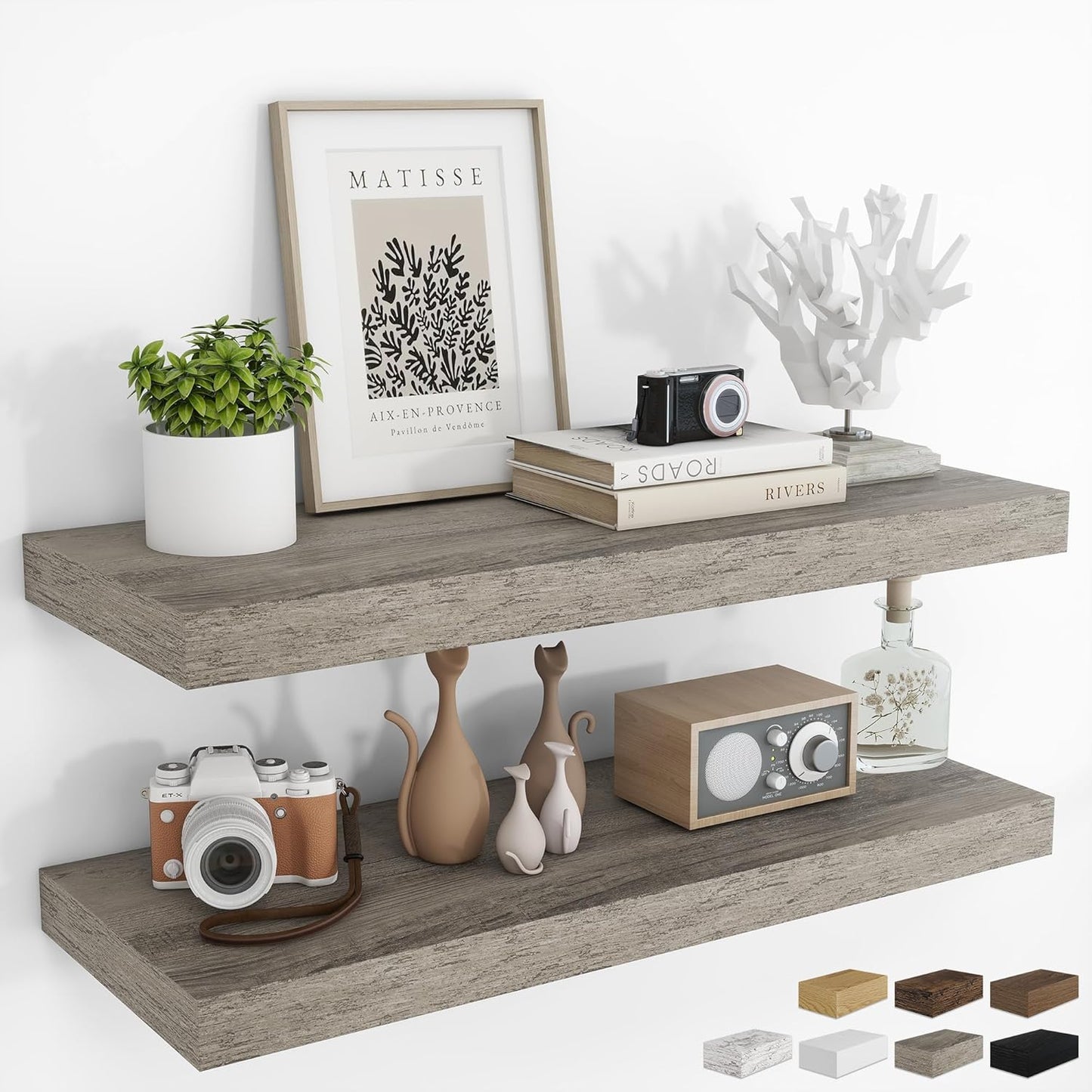 RICHFOCUS 36Inch Floating Shelves for Wall 2 Pack Shelves for Bedroom|Kitchen|Bathroom Wall Mounted Rustic Wood Floating Shelf with Invisible Brackets for Books|Storage|Decor, Grey