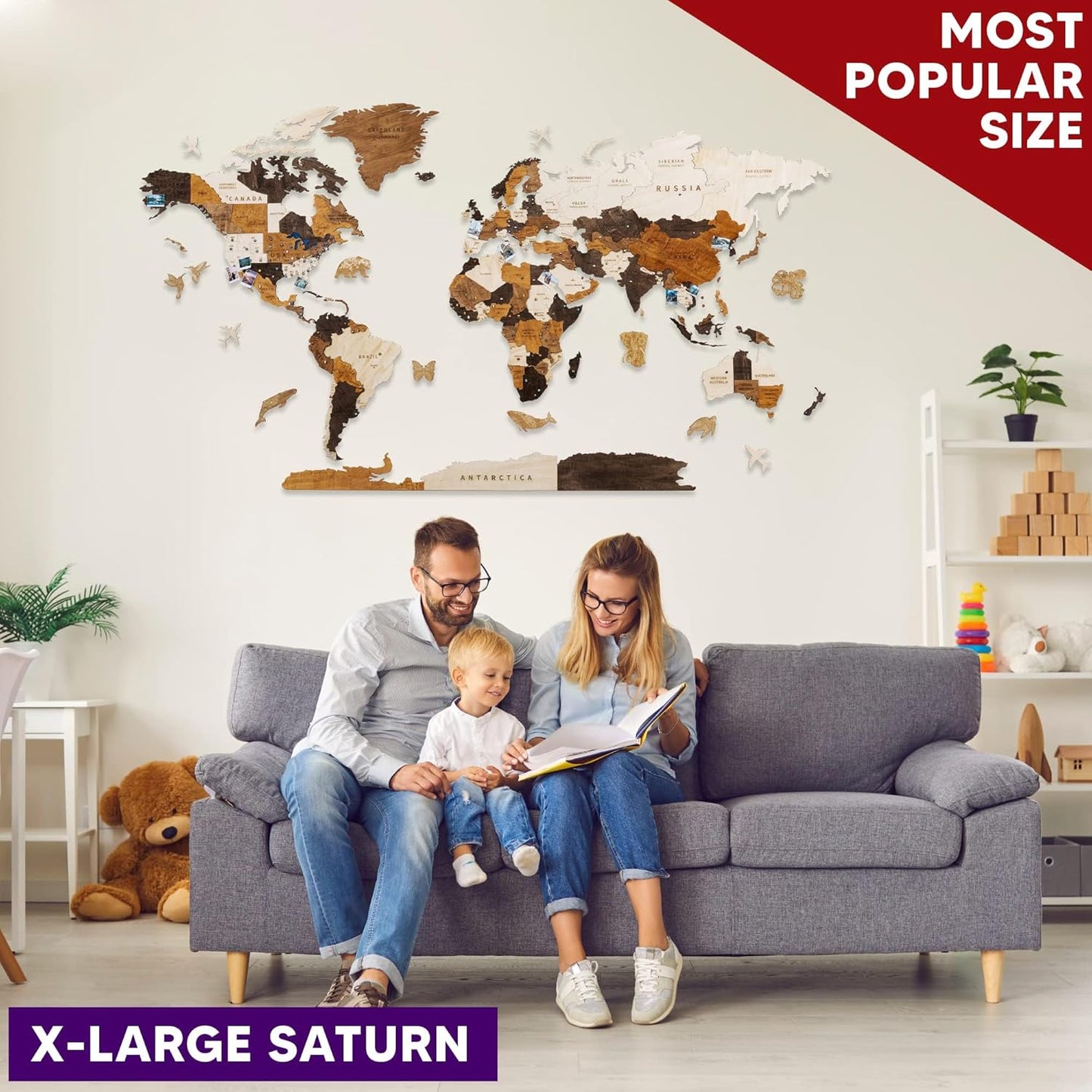 HYPERI Multilayered 3D Wooden World Map Wall Decor, Wood Art Wall Decor, Mapa Mundi Para Pared, World Maps and Push Pins, Valentine's Day Gifts For Dad, Mom, Boss, Husband, Wife (Large)