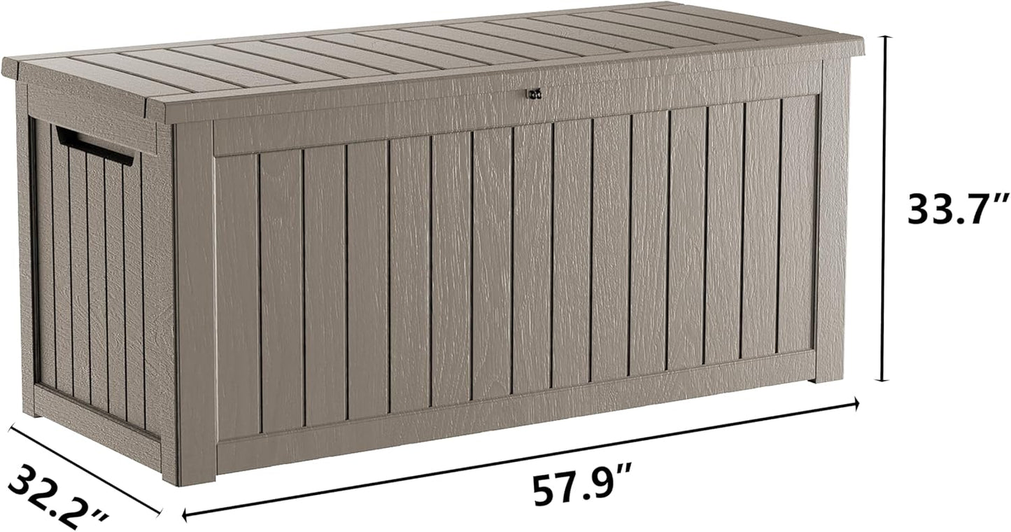 230 Gallon Double-Wall Resin Deck Box - Lockable Waterproof Outdoor Storage Box, 1000lbs Capacity & Doubles as Seating for Patio Furniture - Garden Tools, Pool Accessories (Brown)