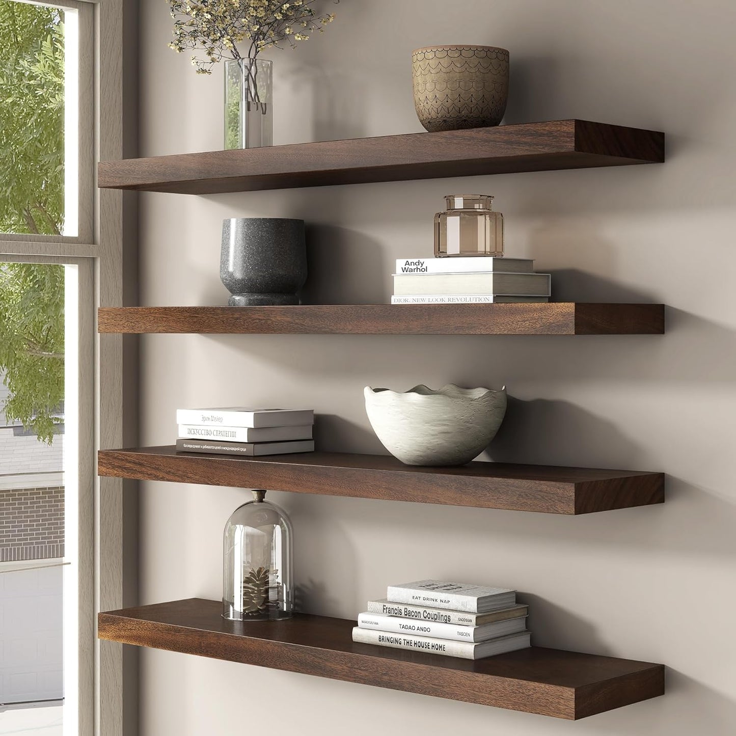 Floating Shelves for Wall, USA-Sourced Walnut Wood 55 Inch Long Wall Shelves, Natural Wooden Wall Mounted Picture Ledge Shelf, Nursery Book Storage Shelf Kids Bookshelf, Display Shelf for Bathroom