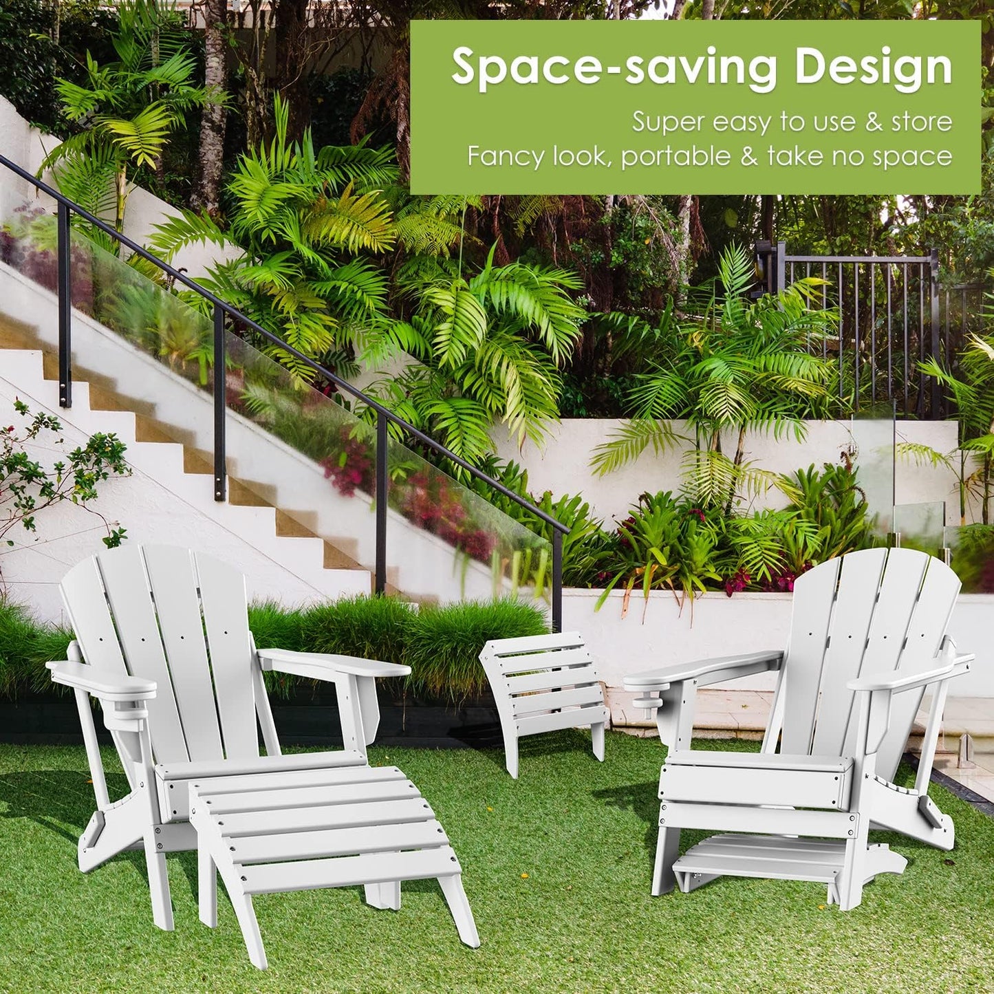 GREENVINES Adirondack-Ottoman | HDPE Plastic | Outdoor Footrest | All Weather | Foot Rest | Foot Stool | White | for Adirondack Chair | for Patio Backyard Pool