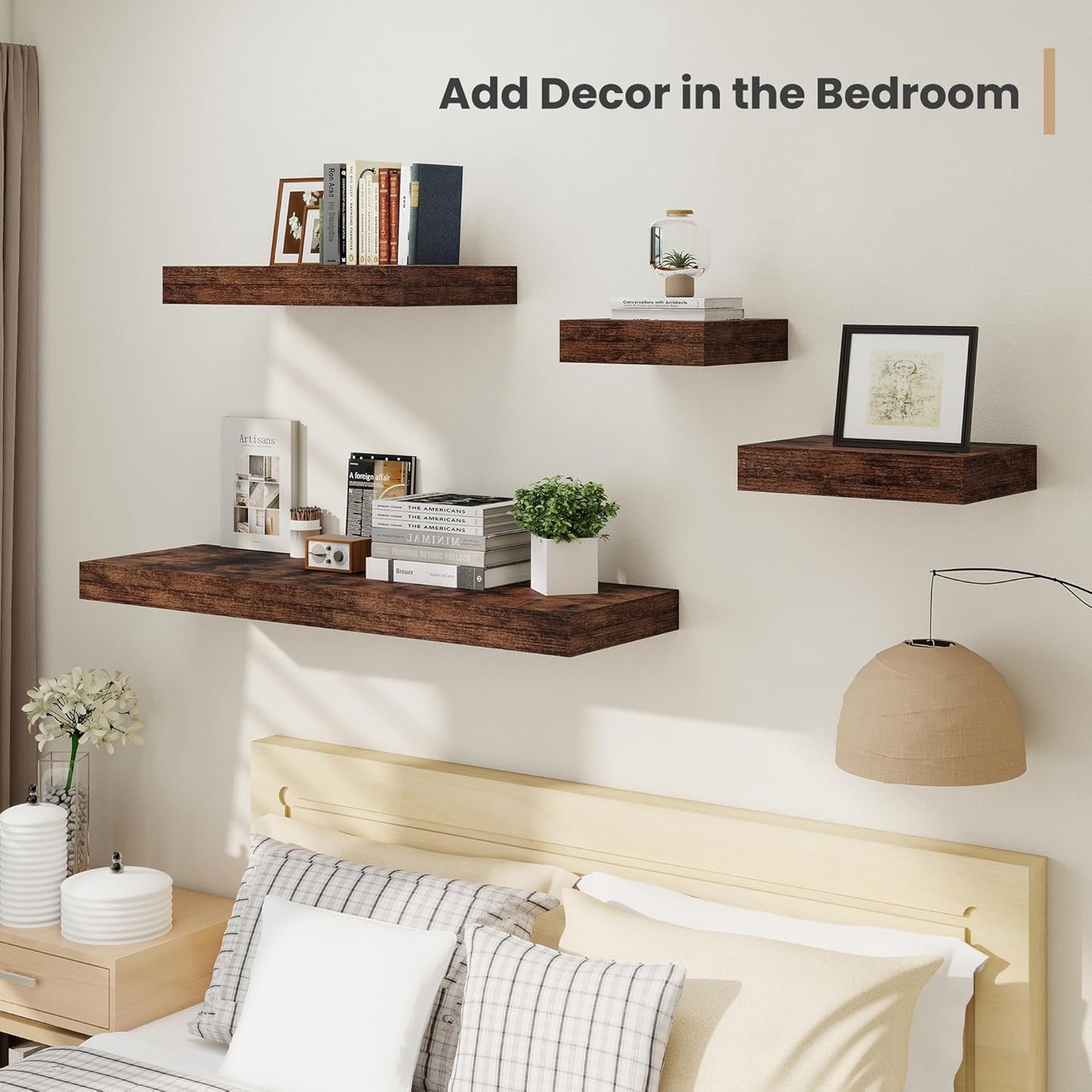 Heimlove 12 Inch Deep Floating Shelves, 12 x 12 inches Long Wall Shelf, Large Extra Display Shelf & Storage Shelf, Rustic Wood Wall Shelves for Fireplace Mantel, Brown - 2Pack