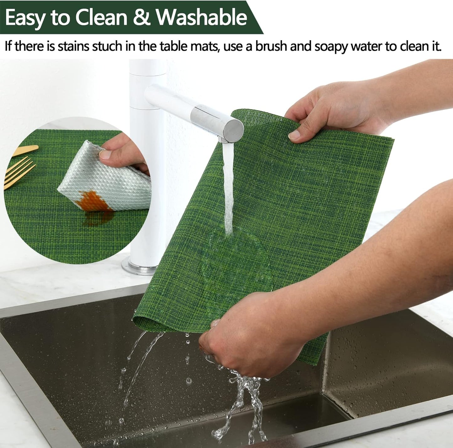 Green Christmas Placemats Set of 4 - Wipe Clean Vinyl Placemats - Washable Heat Resistant PVC Placemats for Dining Table - 17x12 Inch (Green, 4)