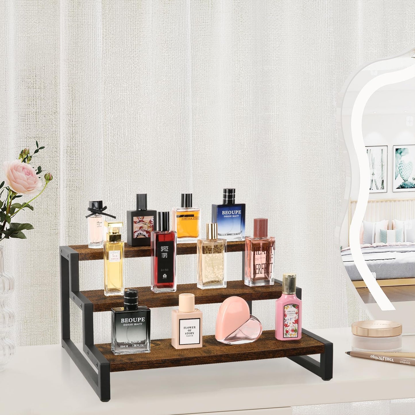 YINMIT Tiered Display Stand Riser Shelf, Wooden Spice Rack Organizer for Countertop, 3 Tier Kitchen Counter Shelf