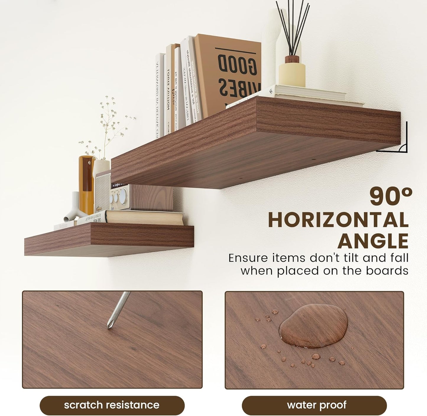 Deep Floating Shelves for Wall | 12 Inch Deep Floating Shelves 30 Inches Long Set of 2 | Rustic Walnut Floating Shelves for Living Room Bathroom Laundry Room Bedroom Kitchen Home Office