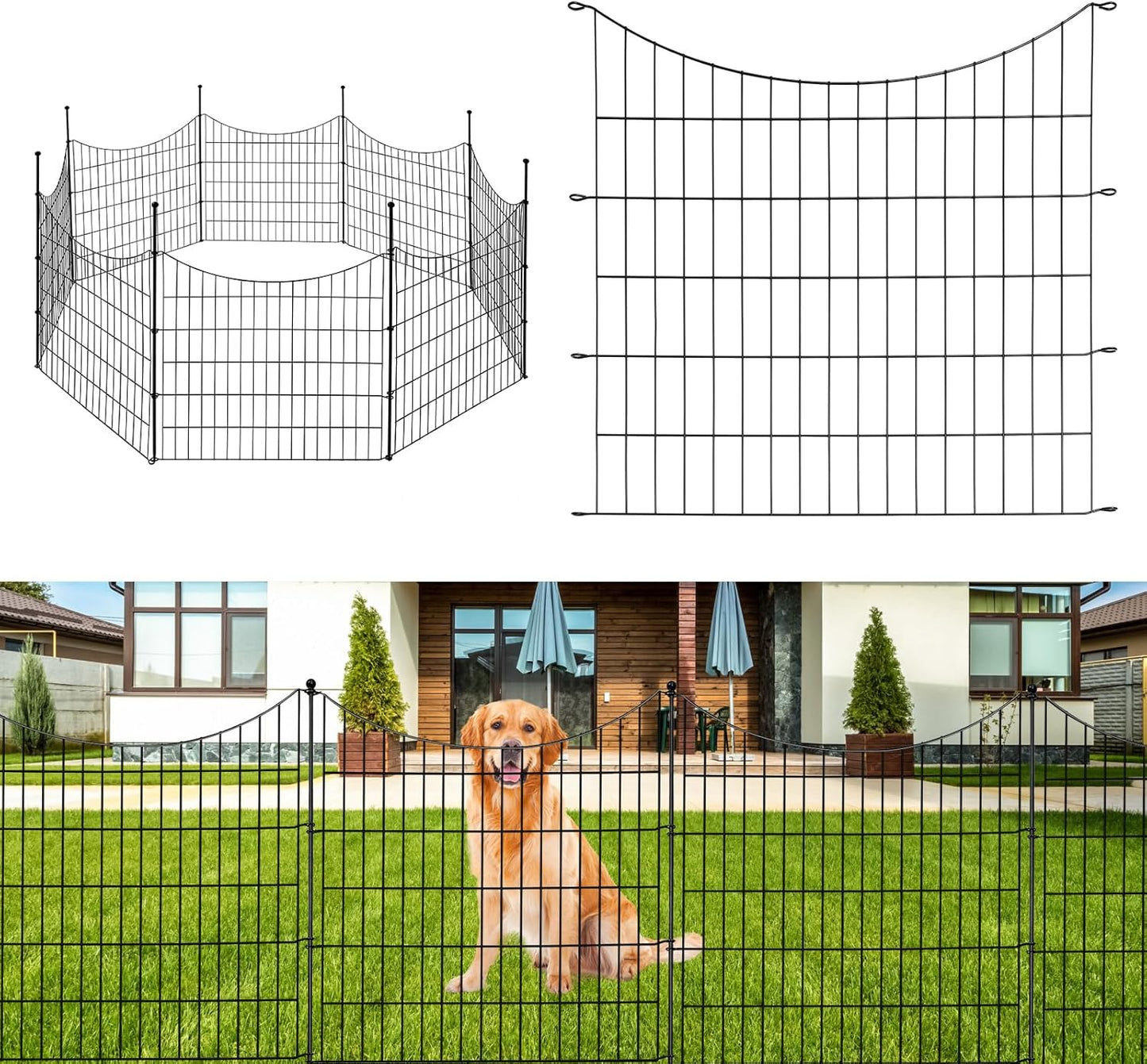 10 Panels No Dig Decorative Outdoor Garden Fence for Yard, 32 in(H) X 23.6 ft(L) Animal Barrier Fencing Rustproof Metal Wire Border for Dog, Rabbits, Landscape Temporary Defense with 11PCS Stakes