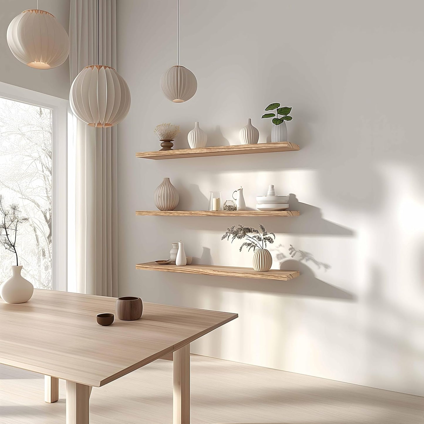 36 Inch Floating Shelves for Wall Rustic Light Wood Wall Shelves for Bedroom Set of 4