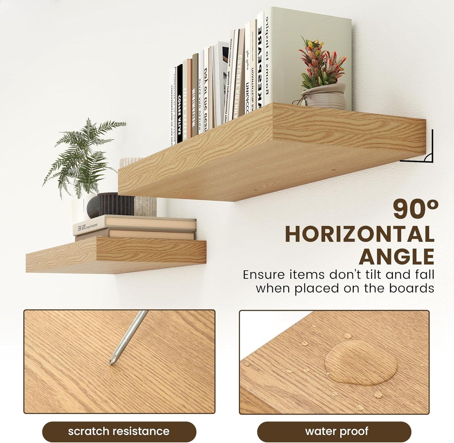 12 Inch Deep Floating Shelves | 30W x 12D Rustic Floating Shelves for Wall Set of 2 | Oak Shelves for Living Room Bathroom Laundry Room Bedroom Kitchen Home Office - Oak