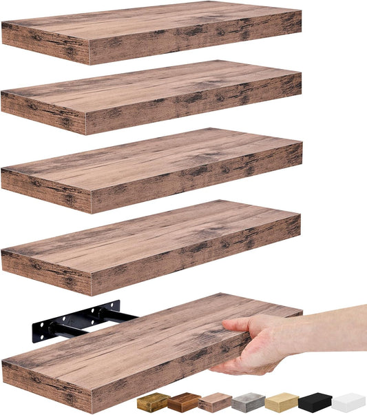 Sorbus Floating Shelves for Wall, Bathroom Shelves Wall Mounted for Kitchen, Bedroom, Living Room, Bathroom Storage, Over Toilet, Hanging Book Shelf for Ｗall Home Decor (Mahogony, 5 Pack)