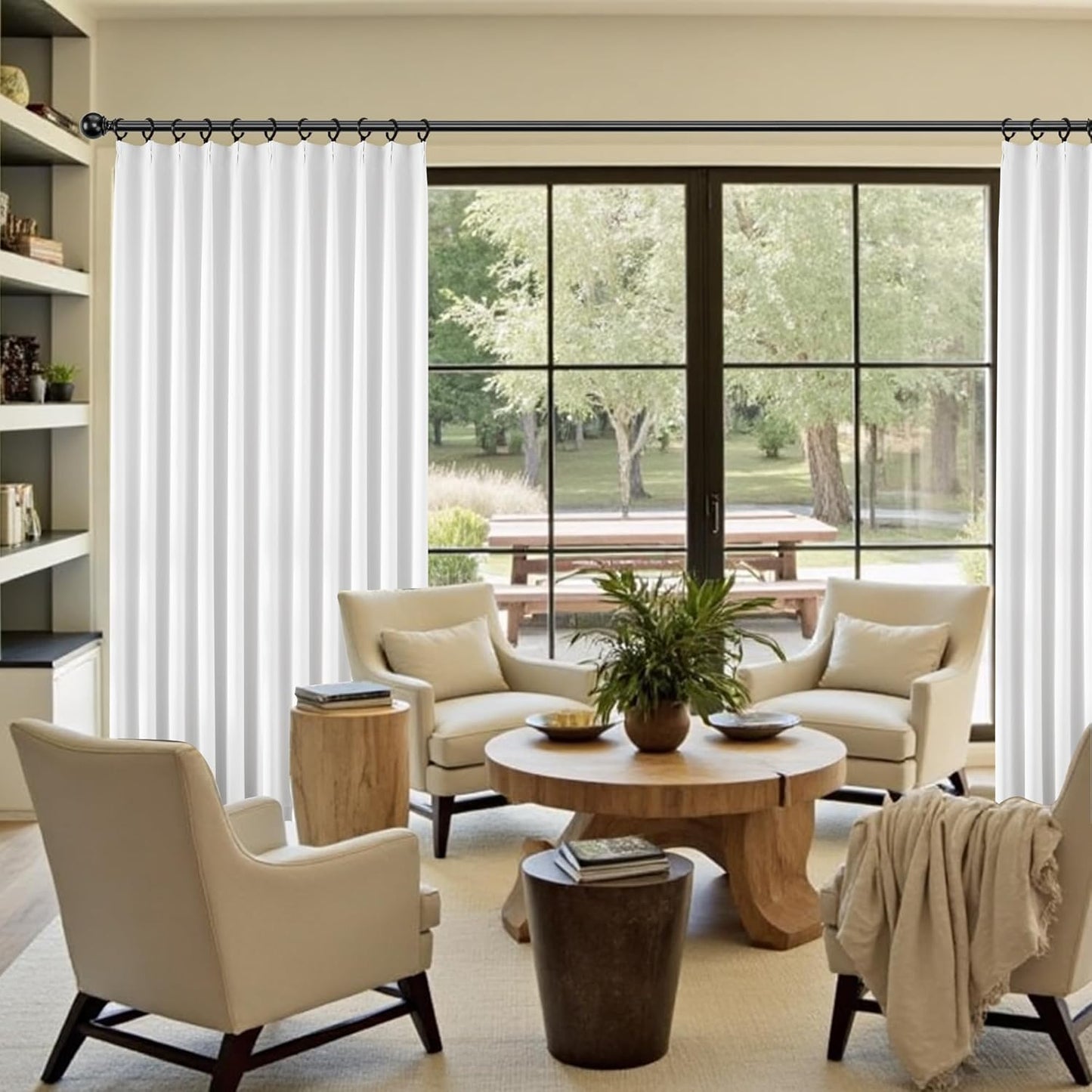 2PCs White Pinch Pleat Wide Drapes for Sliding Glass Door 60Wx102L Inches, Light Blocking Thermal Insulated Soft & Vertical Curtains for French Door Cottage, Elegant Modern Stylish Home Decor